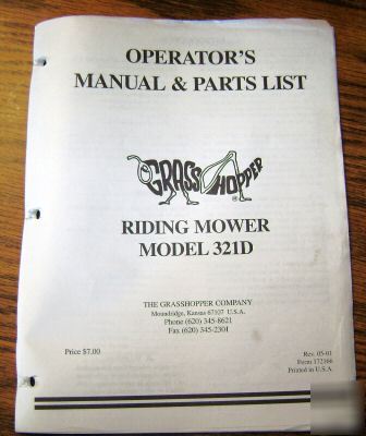 Grasshopper 321D riding mower operator's parts manual