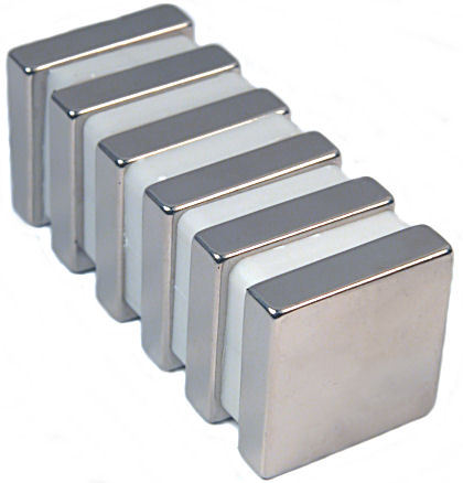 6 neodymium magnets 1 x 1 x 1/4 inch block N48 