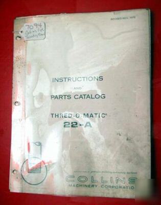 Collins pipe threader manual: operation parts manual