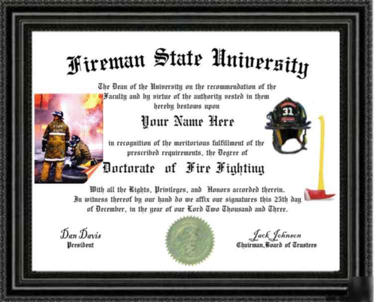Fireman diploma ~ personalized custom degree