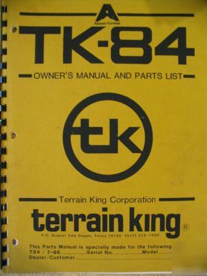 Alamo terrain king tk-84 mower operator parts manual