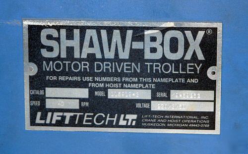 Shaw-box 1 ton trolley hoist complete - excellent