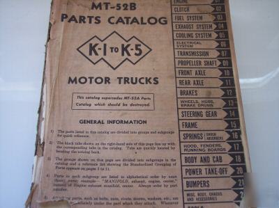  international truck parts catalog k-1 to k-5 1950's