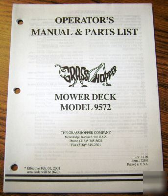 Grasshopper 9572 mower deck operators & parts manual