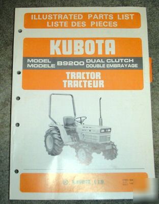 Kubota B9200 dual clutch tractor parts catalog manual