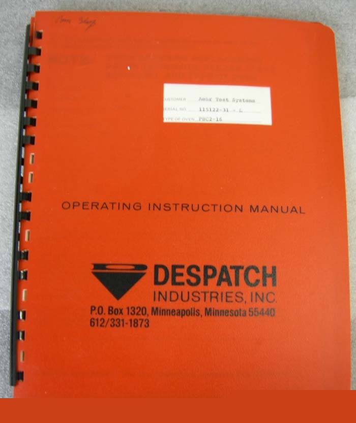 Despatch PBC2-16 oven operating instruction manual