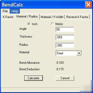 Sheet metal bend deduction and allowance calculator