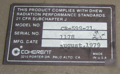 Coherent cr-599 dye laser and control 