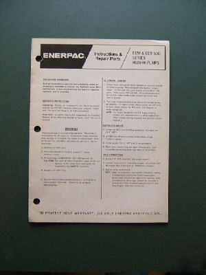 Enerpac eem/eer 500 series hushh pump parts list manual