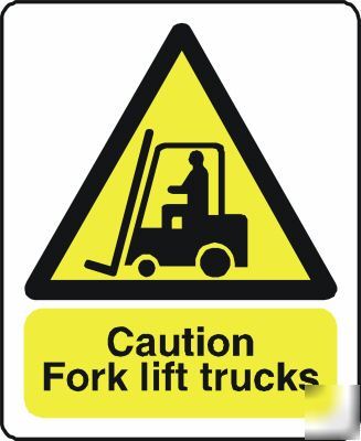 Large metal safety sign caution fork lift trucks 1446