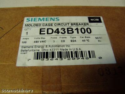 New siemens 100A circuit breaker m/n: ED43B100 - 