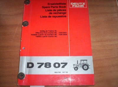 Deutz-fahr D7807 tractor spare parts manual