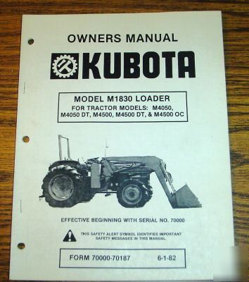 Kubota M4050 thru M4500TRACTOR loader operators manual