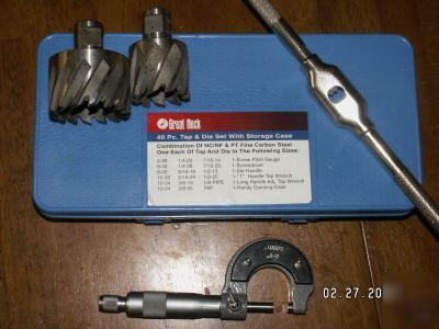 40 pc. tap & die set nwot w/ case, thickness guage, 