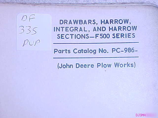 John deere F500 drawbar sections harrows parts catalog