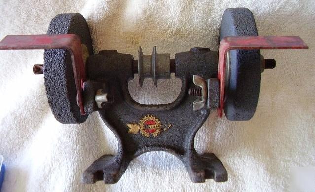 Vintage prairie double wheel arbor bench grinder