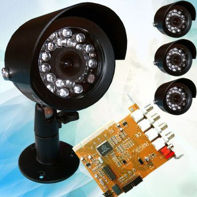 Four waterproof day&night cameras & cctv 4-ch dvr card