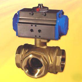 Pneumatic actuated brass 3 way ball valve 1