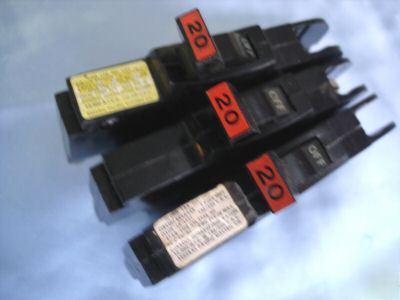 3 slim federal pacific single pole 20 amp breakers