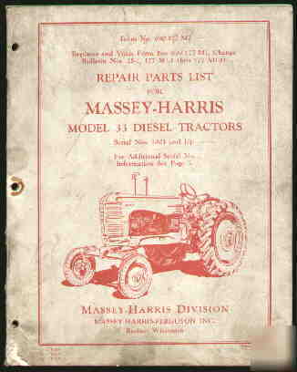 Massey-harris m-h 33 diesel tractor parts book 1969