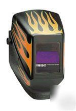 Orange flames welding helmet with pro vâ„¢ eqcÂ® lens