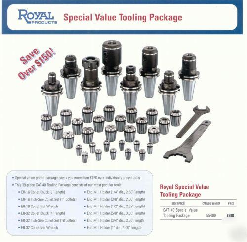 New royal cnc mills CAT40 tooling package all er-16 &32