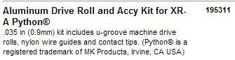 Miller 195311 aluminum drive roll/accy kit xr-a python