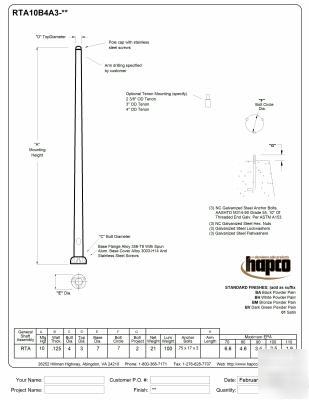 10 ft. aluminum light poles w/anchor bolts w/o fixtures