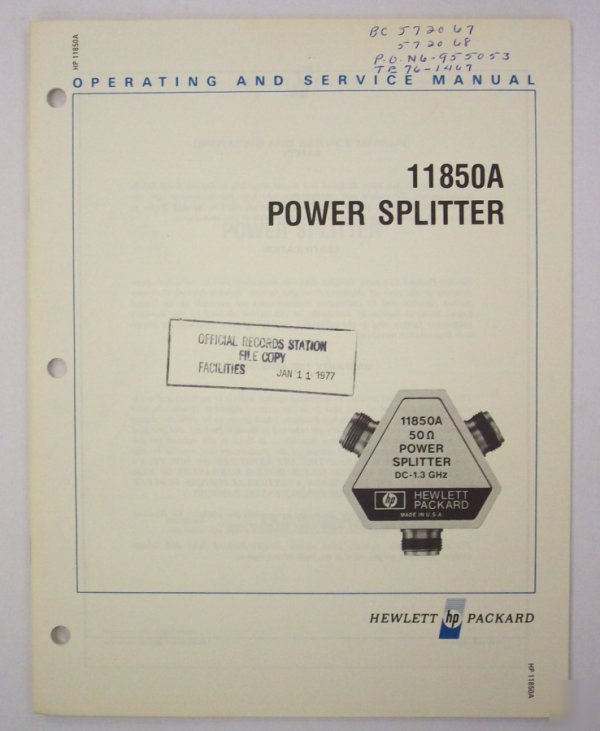 Hp / agilent 11850A op/service manual - $5 shipping 