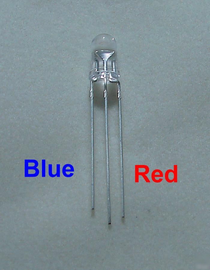 100X 5MM red / blue 3 lead led bulb free resistor