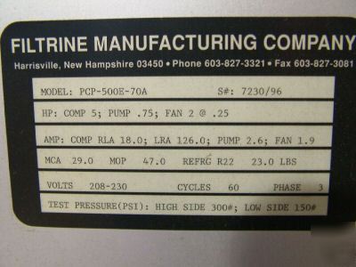 Filtrine pcp closed loop chiller,compressor hp 5