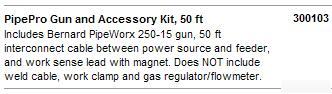 Miller 300103 pipepro gun and accessory kit, 50 ft