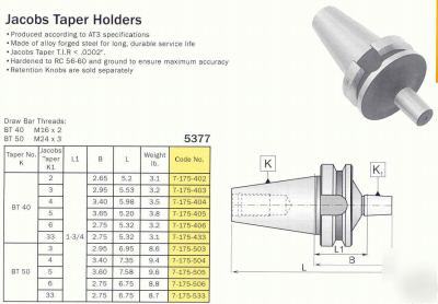 New bison bt 50 jacobs tapers # ? for cnc machines $110