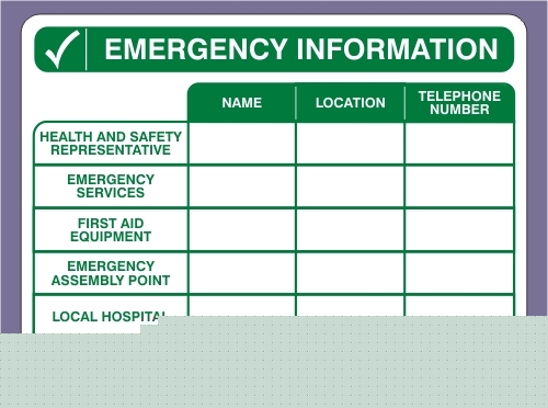 300X200 emergency info first aid sign - rigid (0468)