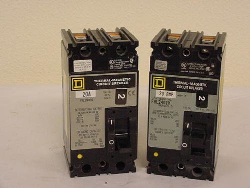 Lot of (2) square d 20 amp 2 pole circuit breaker