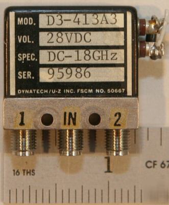 Dynatech/u-z spdt sma switch dc-18GHZ model D3-413A3