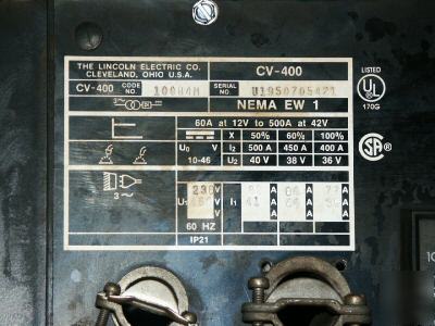 Lincoln electric mig welder 400 amps cv-400 3 phase