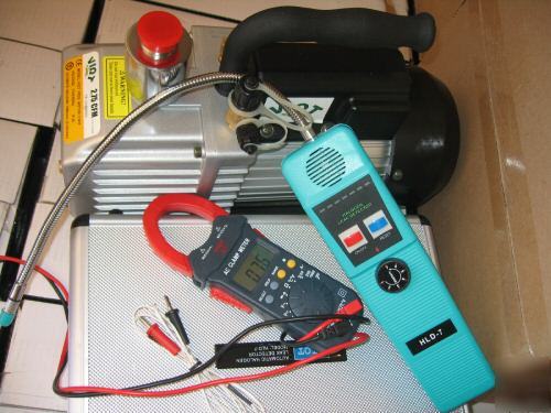 Vacuum pump,refrigerant detector,clamp meter,tool kit