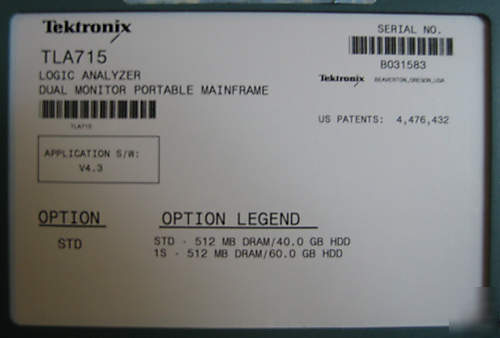 Tektronix TLA715 logic analyzer + TLA7AA1+tla 7L4 + opt