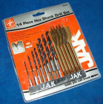 Jak tools 14PIECE hex shank drill bit set -flat & twist