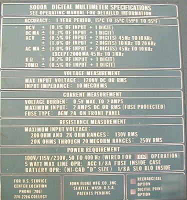 Fluke model 8000A bench top 110V multi-meter