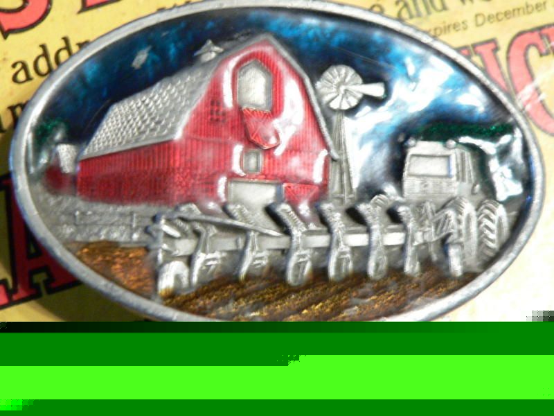 Farm barn tractor belt buckle by bergamot 1984