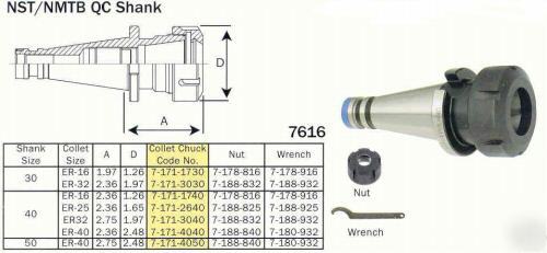 New bison nmtb 40 taper collet chuck er-16 + wrench 