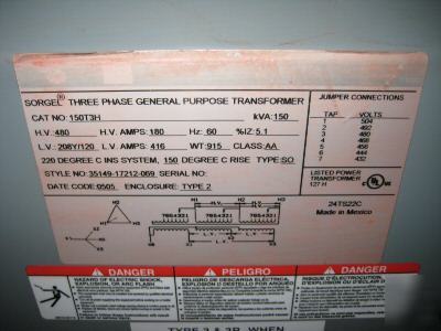 Square d transformer 150 kva 150KVA 150T3H 480/208/120V