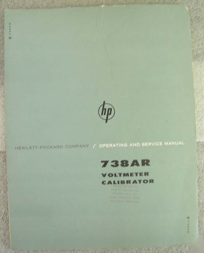 Hp 738A voltmeter calibrator manual