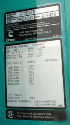 175KW cummins / onan diesel generator - mfg. 1994