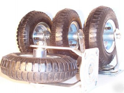 4- 8'' pneumatic wheels with bearings 2 swivel 2 fixed