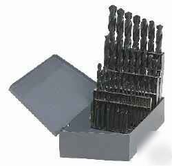 Twist drill set w/ steel index box , 1/16-1/2 inch