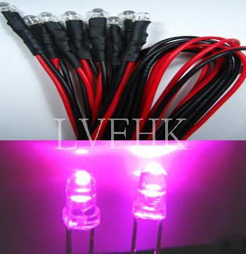 20P 12VDC pre wired super bright 3MM pink led 10,000MCD