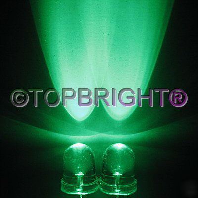 New 500 pcs 8MM wide angle 60KMCD green led f/r 40Â° 